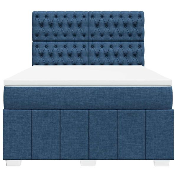 vidaXL Boxspring met matras stof blauw 140x190 cm