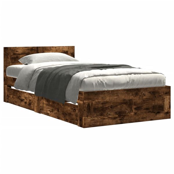 vidaXL Bedframe met hoofdeinde bewerkt hout gerookt eiken 100x200 cm