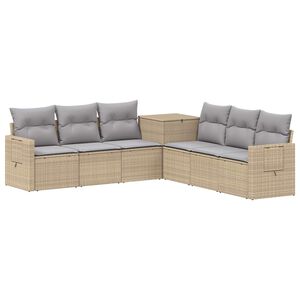 vidaXL Bankstel 7 st Beige en Licht Grijs Poly Rattan en Staal