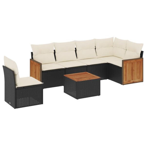 vidaXL 7-delige Loungeset met kussens poly rattan zwart