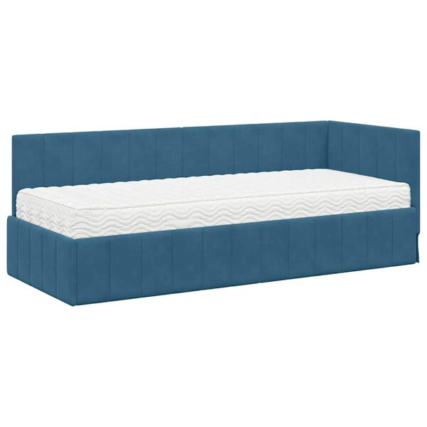 vidaXL Hoekbedframe met Matras met hoofdeinde 2 pcs Blauw Fluweel