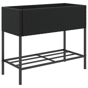 vidaXL Plantenbak met schap poly rattan zwart