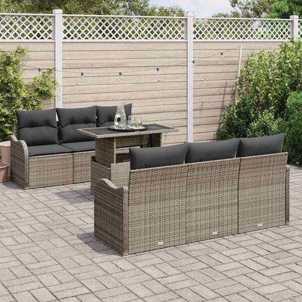 vidaXL Tuin Sofa Set met kussen met opslag 7 pcs Grijs Poly riet