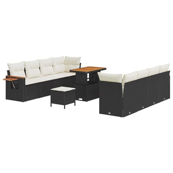 vidaXL Tuin Sofa Set met kussen 11 pcs Zwart en cr&egrave;me