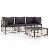 vidaXL 4-delige Loungeset met kussens poly rattan antracietkleurig
