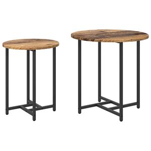 vidaXL Bijzettafelset 2 st Oud Hout en Zwart 50 x 50 x 50 cm