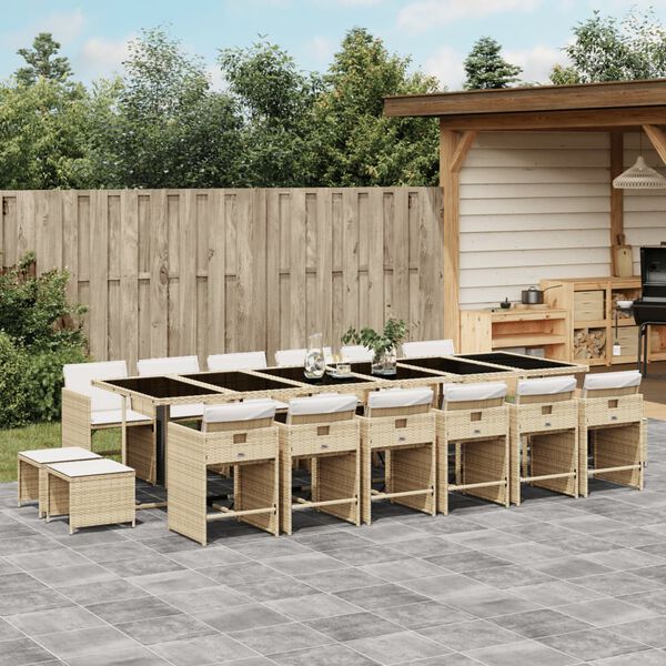 vidaXL 17-delige Tuinset met kussens poly rattan beige