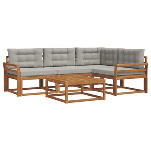 vidaXL Buiten bankenset met kussen 5 pcs Natuurlijk en Lichtgrijs