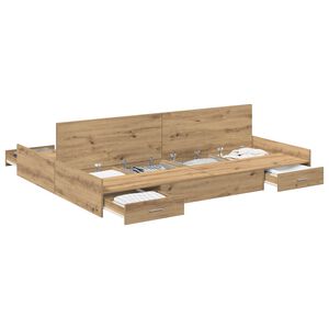 vidaXL Opbergbedframe met lade Artisan Eiken 135 x 190 cm Bewerkt hout