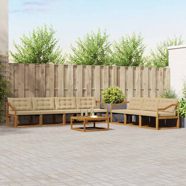 vidaXL Buiten bankenset met kussen 8 pcs Natuurlijk en Beige