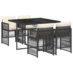 vidaXL 5-delige Tuinset met kussens poly rattan zwart