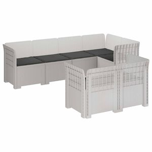 vidaXL 7-Persoons Tuinbank met Kussens Rieten Look PP Wit