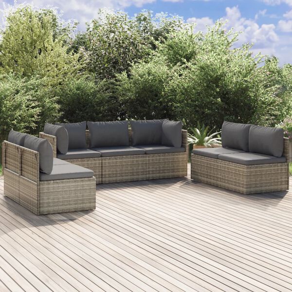 vidaXL 8-delige Loungeset met kussens poly rattan grijs