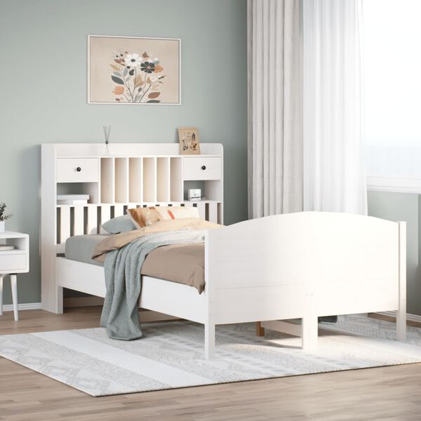 vidaXL Bed met boekenkast zonder matras grenenhout wit 135x190 cm