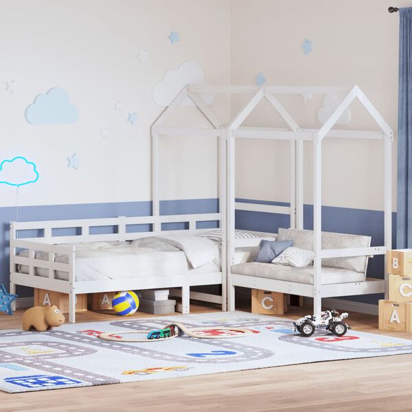 vidaXL Kinderbed met huisje en bankje massief grenenhout wit 80x200 cm