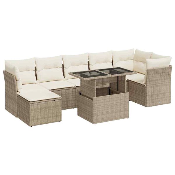 vidaXL 8-delige Loungeset met kussens poly rattan beige