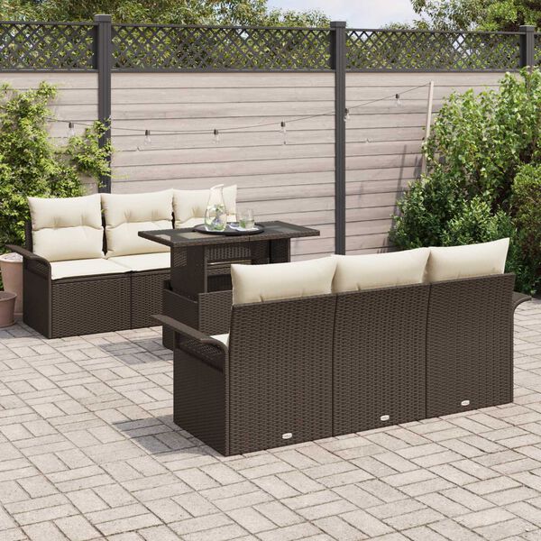vidaXL Tuin Sofa Set met kussen met opslag 7 pcs Bruin Poly riet