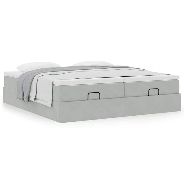 vidaXL Ottoman bed met matrassen 200x200cm fluweel lichtgrijs