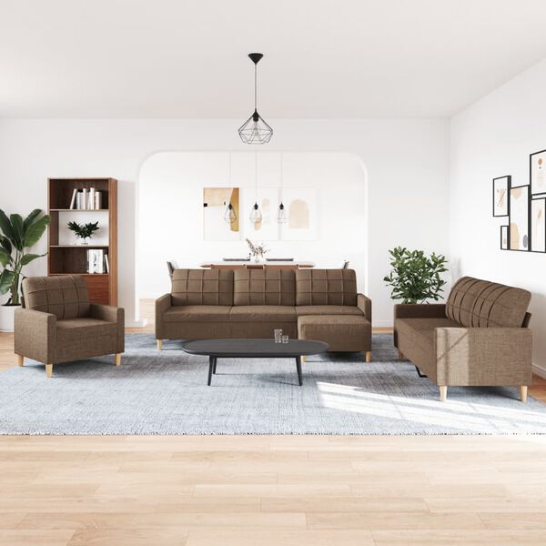 vidaXL 4-delige Loungeset met voetenbank stof bruin