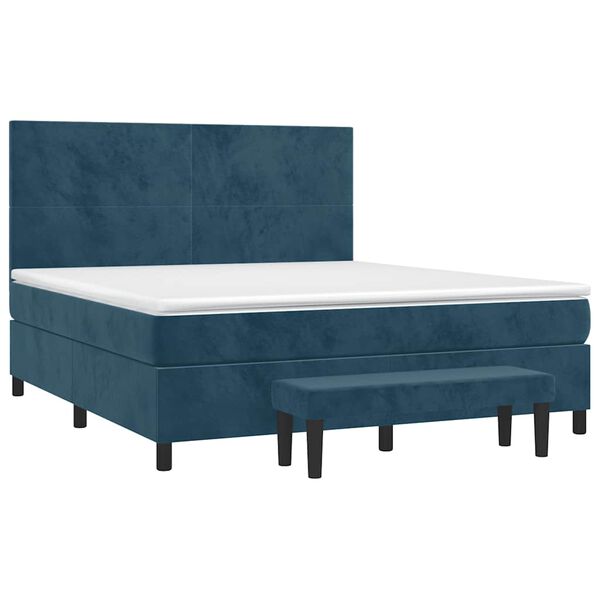 vidaXL Boxspring met matras fluweel donkerblauw 180x200 cm