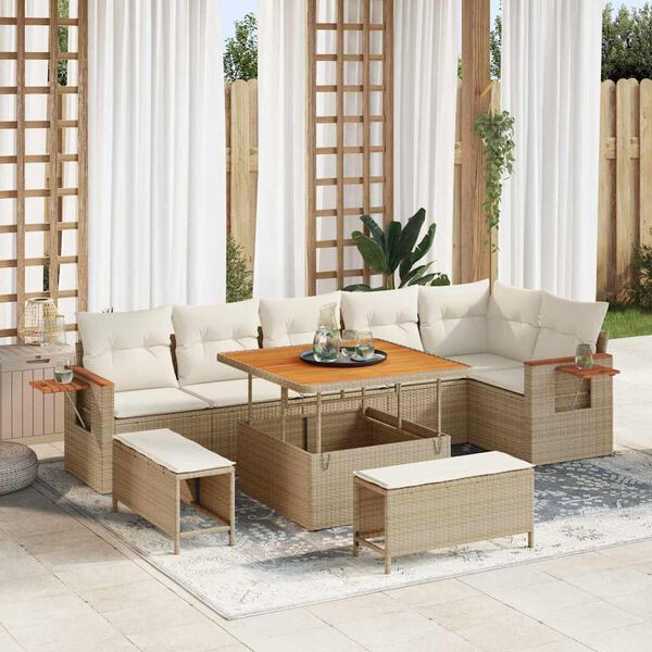 vidaXL Tuinbankenset met kussen 11 pcs Beige en Cr&egrave;me poly rattan