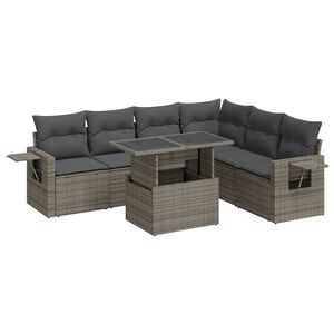 vidaXL 7-delige Loungeset met kussens poly rattan grijs