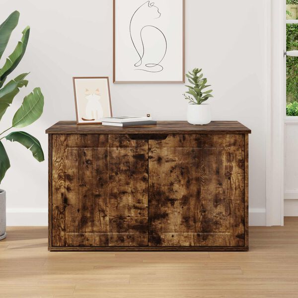 vidaXL Kattenhuis Gerookt eiken 85 x 55 x 53,5 cm Bewerkt hout