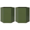 vidaXL Plantenbakken 2 st zeshoek 46x40x45 cm staal olijfgroen