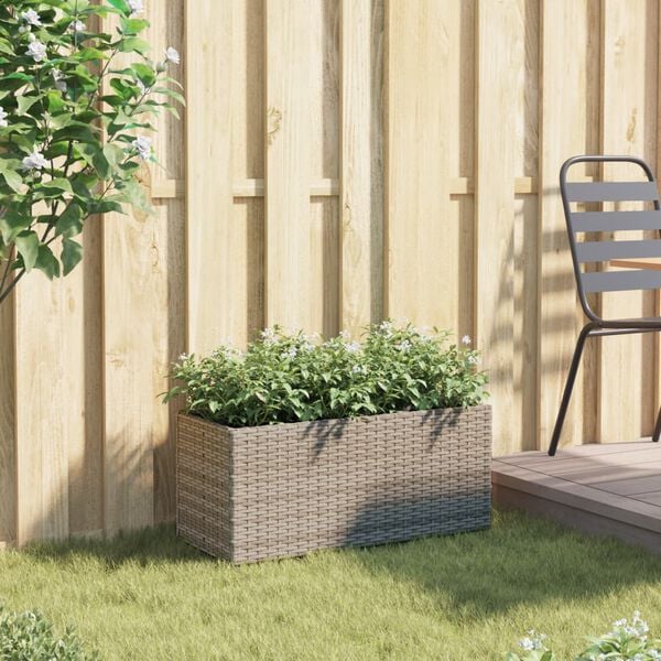 vidaXL Plantenbak met 2 potten 72x30x32 cm poly rattan grijs