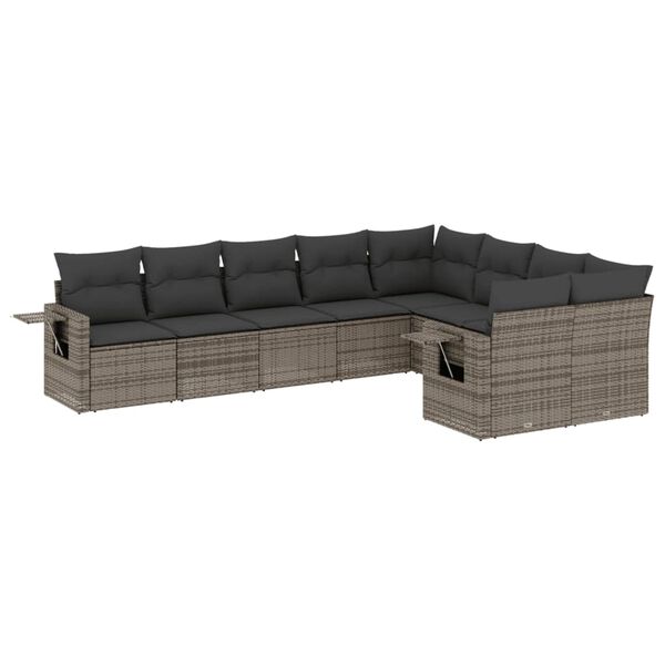 vidaXL 9-delige Loungeset met kussens poly rattan grijs