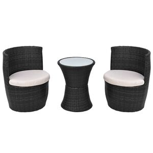 vidaXL 3-delige Bistroset met kussens poly rattan zwart