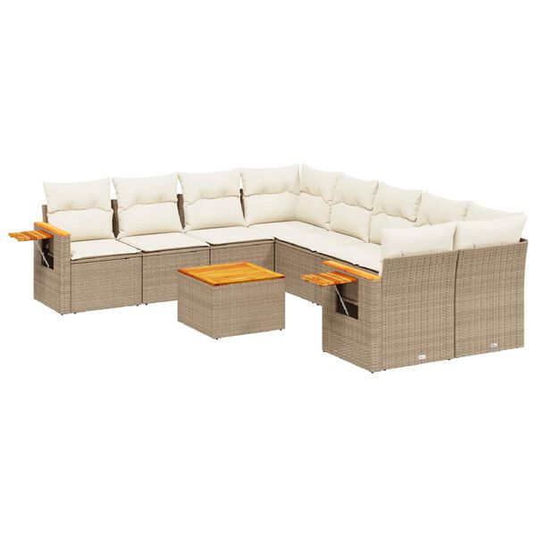 vidaXL 9-delige Loungeset met kussens poly rattan beige