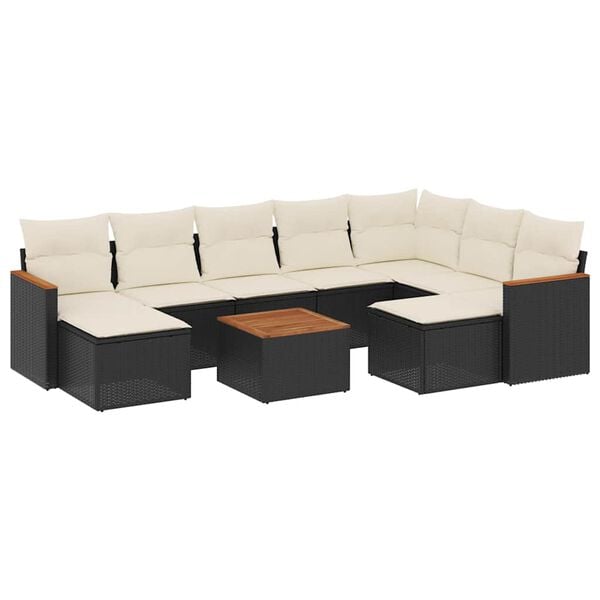 vidaXL 10-delige Loungeset met kussens poly rattan zwart