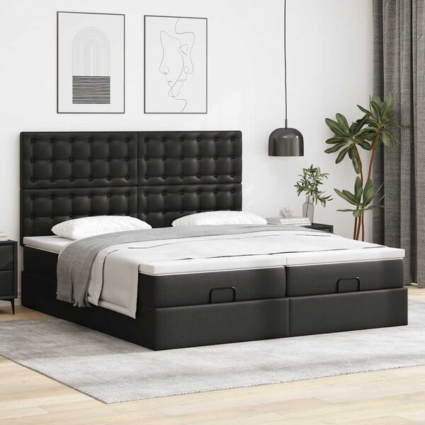 vidaXL Ottoman bed met matrassen 200x200cm kunstleer zwart