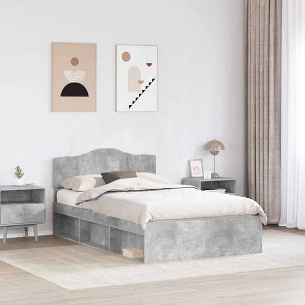 vidaXL Bedframe met hoofdeinde Beton 120 x 190 cm Massief grenenhout