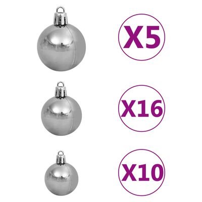 vidaXL Kunstkerstboom met verlichting en kerstballen 210 cm PET zilver