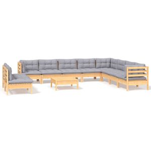 vidaXL 11-delige Loungeset met grijze kussens massief grenenhout