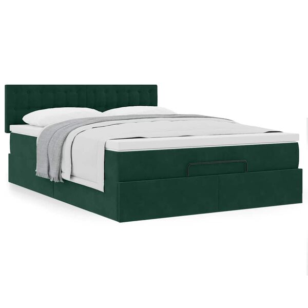 vidaXL Ottoman bed met matras 140x190cm fluweel donkergroen