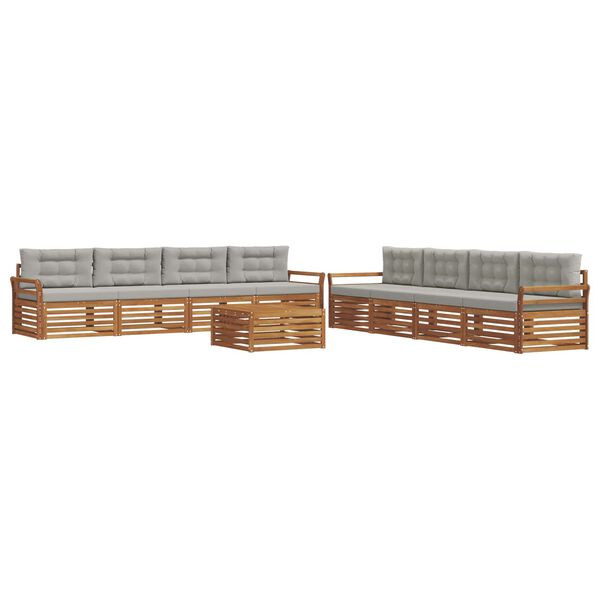 vidaXL Buiten bankenset met kussen 9 pcs Natuurlijk en Lichtgrijs