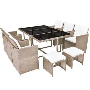 vidaXL 11-delige Tuinset met kussens poly rattan beige