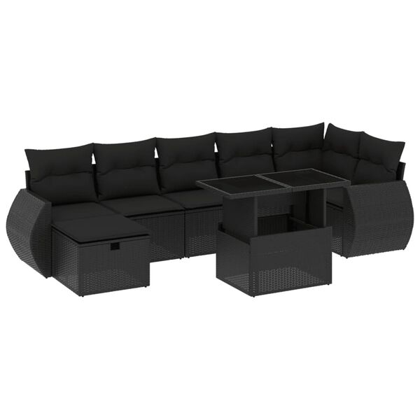 vidaXL 8-delige Loungeset met kussens poly rattan zwart