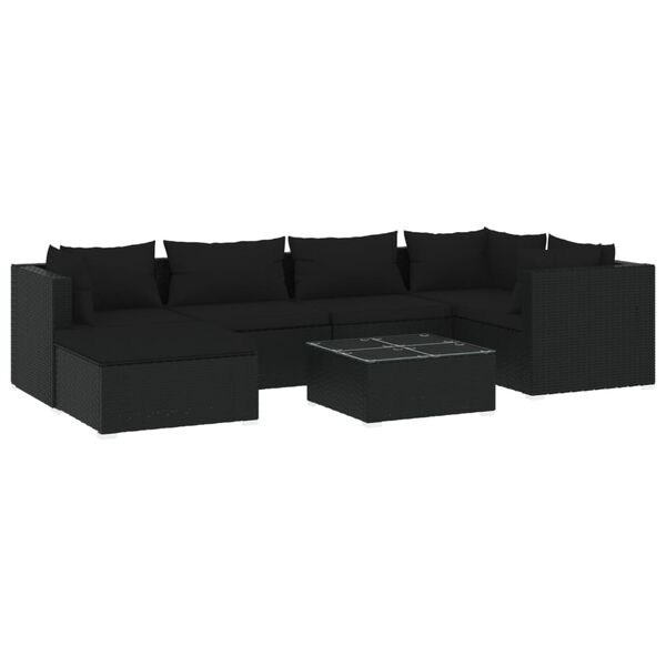 vidaXL 7-delige Loungeset met kussens poly rattan zwart
