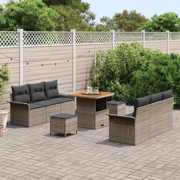 vidaXL Tuin Sofa Set met kussen met opslag met kussen 9 pcs Grijs