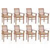 vidaXL Eetkamerstoelen 8 st met beige kussens massief teakhout