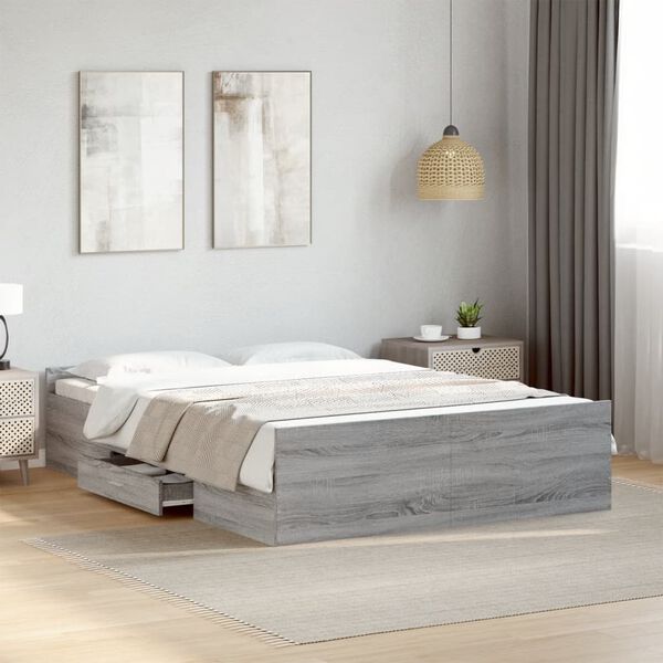 vidaXL Bedframe met lades bewerkt hout grijs sonoma eiken 135x190 cm