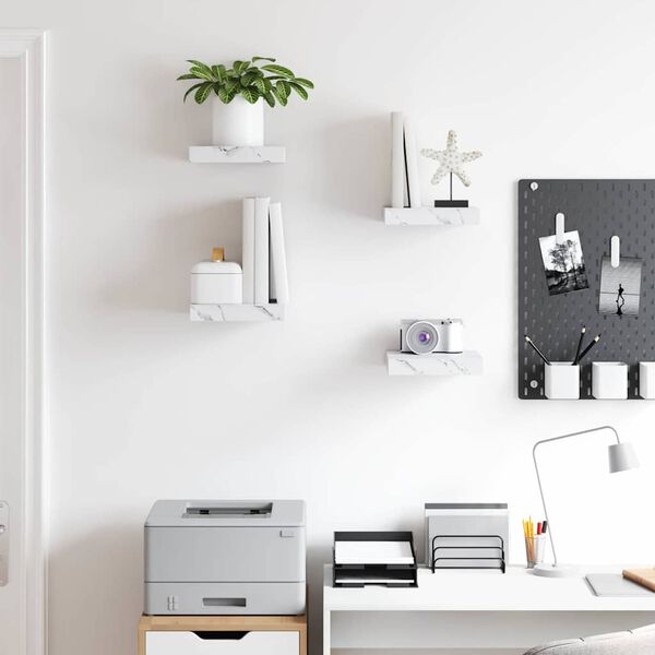 vidaXL Wandplank 4 pcs Wit Marmer 23 x 23,5 x 4 cm Bewerkt hout