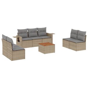 vidaXL 8-delige Loungeset met kussens poly rattan beige
