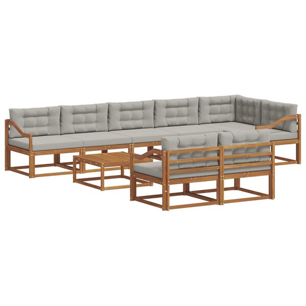 vidaXL Buiten bankenset met kussen 9 pcs Natuurlijk en Lichtgrijs