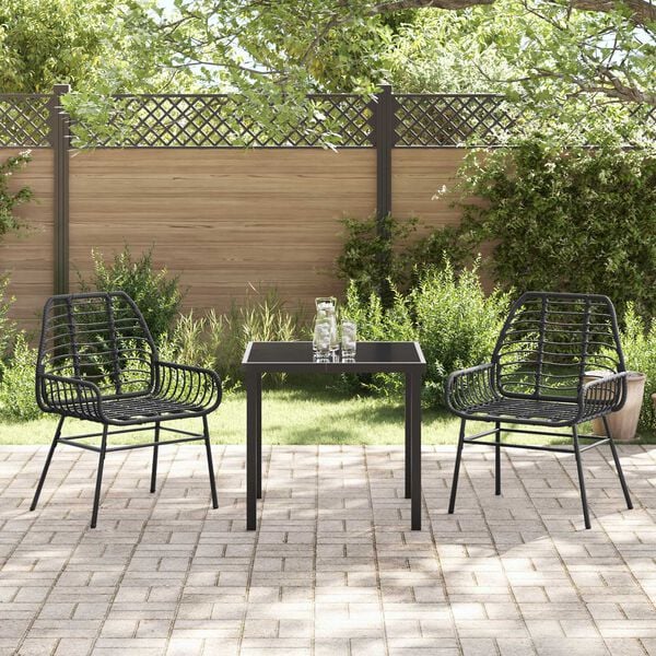 vidaXL Tuin Eetset 3 pcs Zwart poly rattan