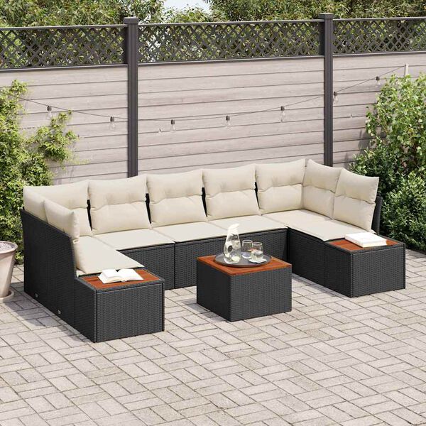 vidaXL Tuin Sofa Set met kussen 8 pcs Zwart Poly riet